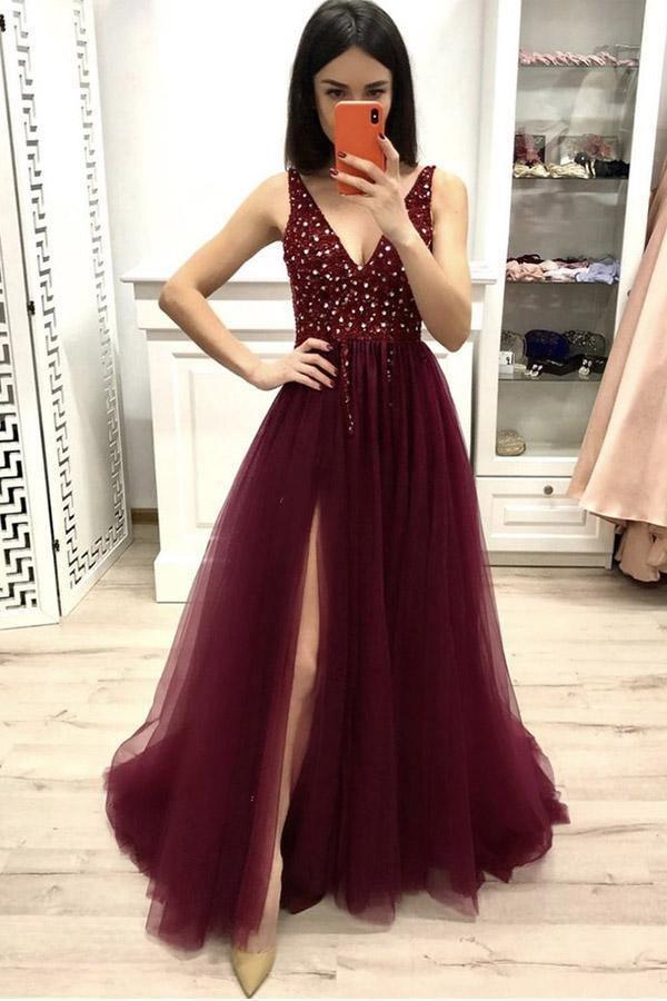 burgundy dress formal